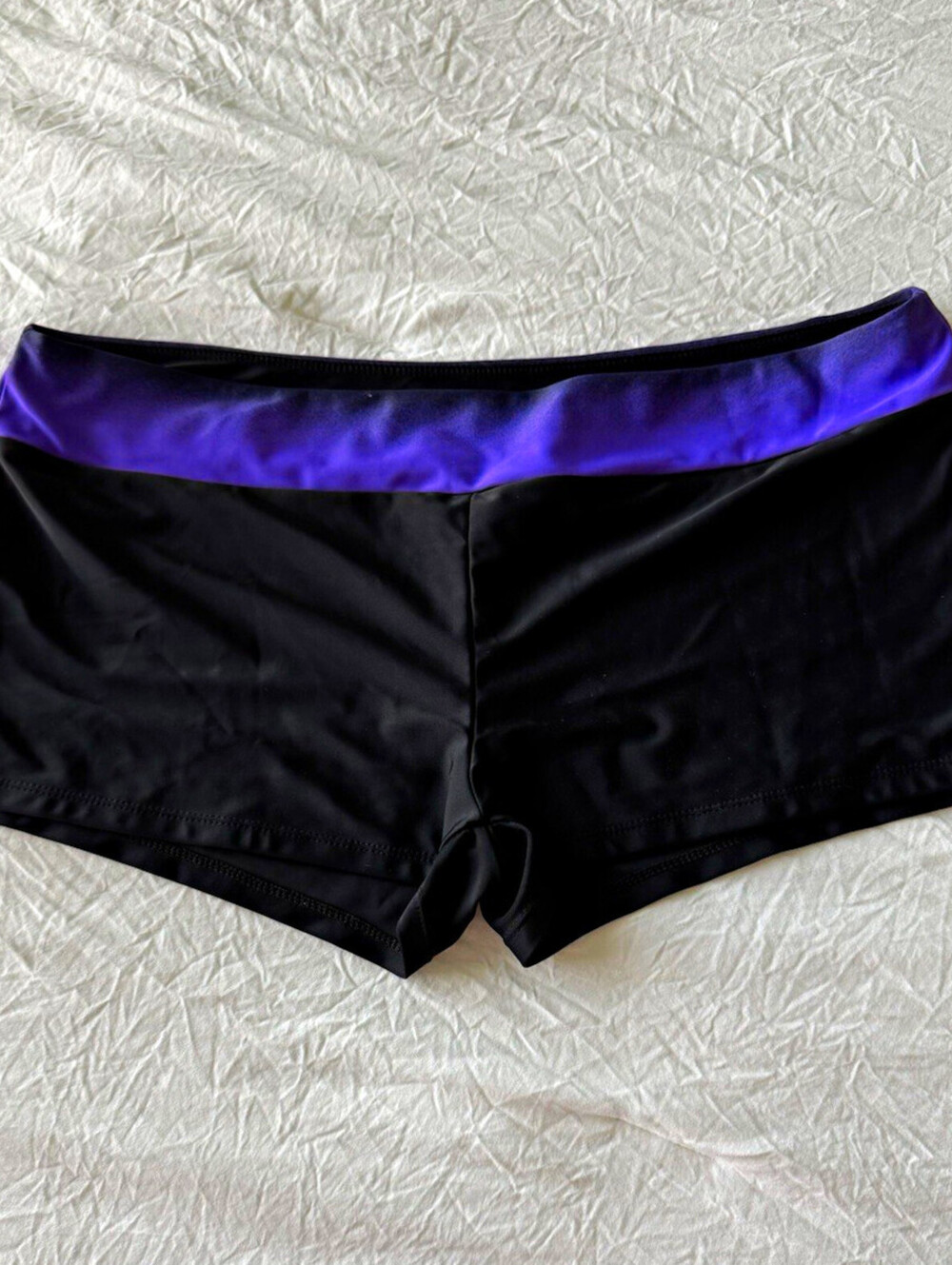 Women’s Black/Purple Swim Shorts Pull On Stretch Athletic Activewear